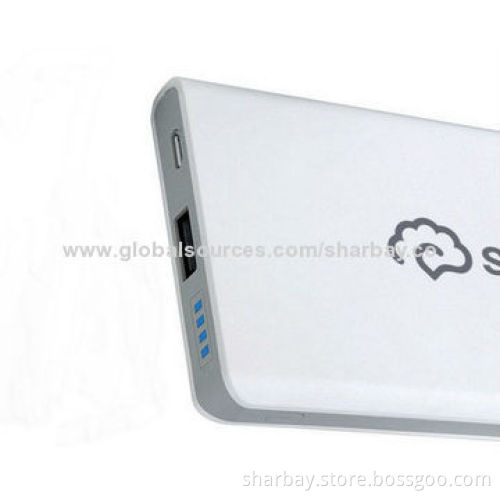 10,000mAh USB mobile phone chargers, 5V/2.1A, built in Li-polymer battery, RoHS-, FCC-, CE-marked